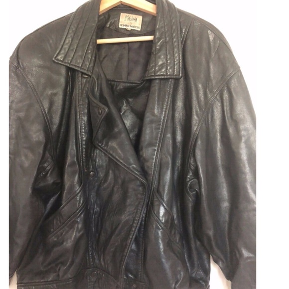 VINTAGE 1987 MAXIMA for NEIMAN MARCUS  Leather Snap Front Motorcycle Jacket USA - Picture 2 of 3